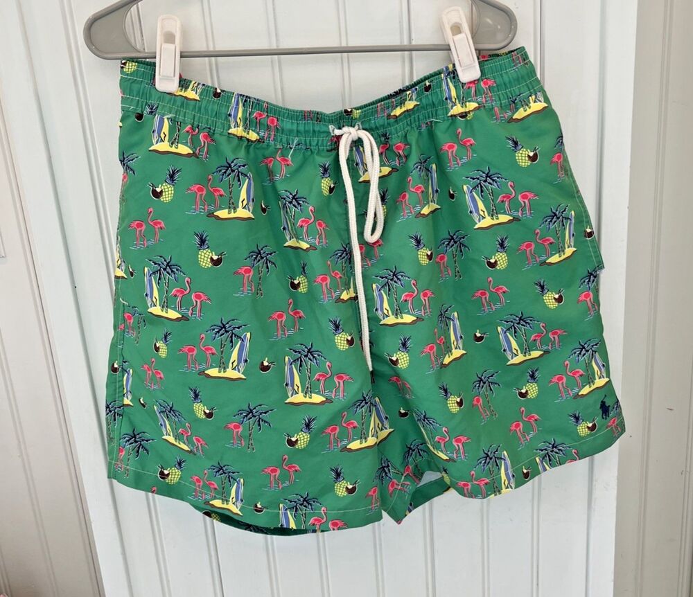 Polo Ralph Lauren Men's XXL Swim Trunks Flamingo Surf Palm Trees Pockets